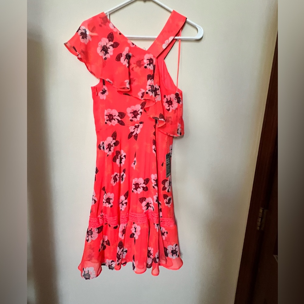 Express neon orange flower dress Brand new with tags